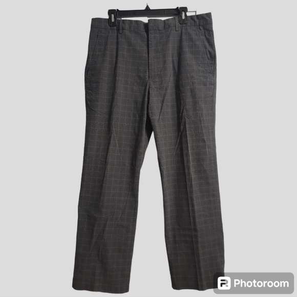 Banana Republic Dress Chino Pants Men's 36x30 Gray Plaid Straight-Leg Preppy - Picture 1 of 8